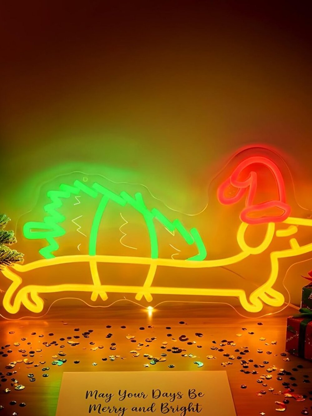 NEW Christmas Dachshund Dog Tree LED Neon Sign USB Dimmable 16.93 x 8.66